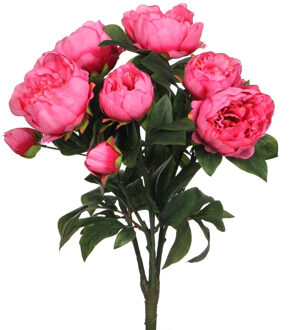 Mica Decorations Kunstbloemen boeket - Pioenfuchsian - fuchsia - 55 cm - bloemen