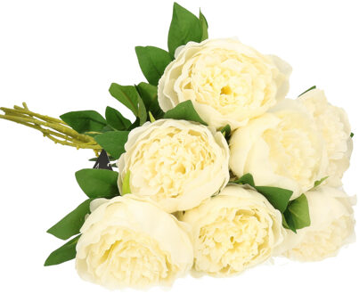 Mica Decorations Kunstbloemen boeket pioenroos - 8x - Creme - 76 cm - polyester - decoratie bloemen