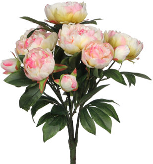 Mica Decorations Kunstbloemen boeket pioenrozen - roze - 55 cm - decoratie bloemen - Kunstbloemen