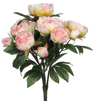 Mica Decorations Kunstbloemen boeket pioenrozen - roze - 55 cm - decoratie bloemen - Kunstbloemen