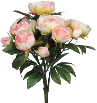 Mica Decorations Kunstbloemen boeket pioenrozen - roze - 55 cm - decoratie bloemen