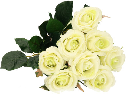 Mica Decorations Kunstbloemen boeket roos Elena - 8x - creme - 48 cm - kunststof steel - decoratie bloemen