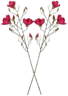 Mica Decorations Kunstbloemen Magnolia takken - 2x - 88 cm - roze - Kunst zijde - Boeket - stelen