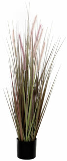 Mica Decorations Kunstgras/gras kunstplant met pluimen - groen/paars H120 x D60 cm - op stevige plug