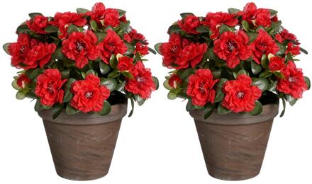 Mica Decorations Kunstplant - 2x - Azalea - Rood - in pot - 31 cm