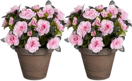 Mica Decorations Kunstplant - 2x - Azalea - Roze - in pot - 31 cm
