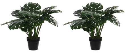 Mica Decorations Kunstplant - 2x - Monstera gatenplant - groen - 60 cm