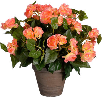 Mica Decorations Kunstplant - begonia - zalmroze - in pot - 37 cm