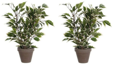 Mica Decorations Kunstplant Ficus - 2x - 40 cm - groene kamerplant