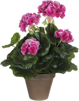 Mica Decorations Kunstplant - geranium - paars - in pot - 34 cm