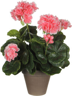 Mica Decorations Kunstplant - geranium - perzik - in pot - 34 cm