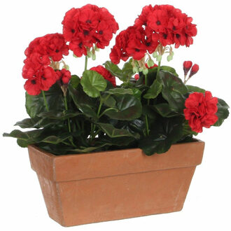 Mica Decorations Kunstplant - geranium - rood - balkon - L29 x B13 x H40 cm