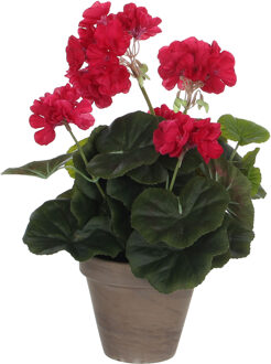 Mica Decorations Kunstplant - geranium - rood - in pot - 34 cm