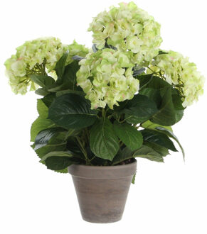 Mica Decorations Kunstplant Hortensia - lichtgroen - 45 cm - in pot