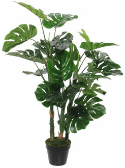 Mica Decorations Kunstplant Monstera/gatenplant - groen - 100 cm - zwarte pot - nepplant - kamerplant