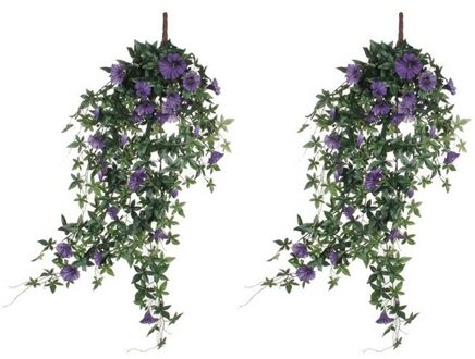 Mica Decorations Kunstplant Petunia - 2x - donkerroze - 80 cm - kunst hangplanten