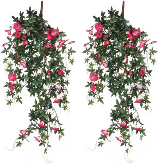 Mica Decorations Kunstplant Petunia - 2x - donkerroze - 80 cm - kunst hangplanten