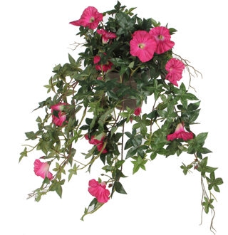 Mica Decorations Kunstplant Petunia - donkerroze - 50 cm - kunst hangplanten
