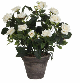 Mica Decorations Kunstplant - rozen - wit - in grijze pot - 33 cm