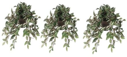 Mica Decorations Kunstplant Tradescantia vader hangplant - 3x - 45 cm - groen