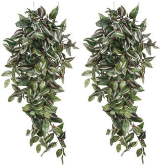 Mica Decorations Kunstplant Tradescantia vaderplant - 2x stuks - groen - L80 x B30 x H15 cm - hangplant