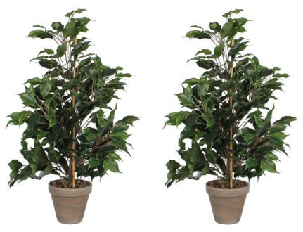 Mica Decorations Kunstplant tropische Ficus - 2x - groen - 65 cm - binnen - kamerplant - nepplant
