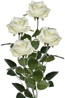 Mica Decorations kunstroos kunstbloemen - 4x - creme wit - 66 cm - boeketten - rozen