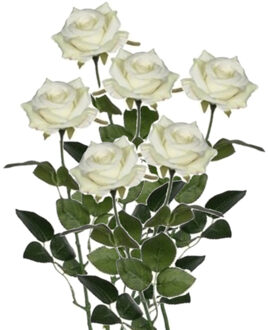 Mica Decorations kunstroos kunstbloemen - 6x - creme wit - 66 cm - boeketten - rozen