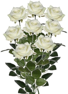 Mica Decorations kunstroos kunstbloemen - 8x - creme wit - 66 cm - boeketten - rozen