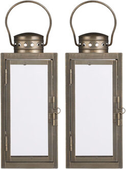Mica Decorations Lantaarn / windlicht Arzilla - 2x - goud - metaal - verlichting - 10 x 23 cm