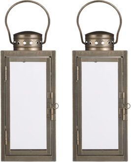 Mica Decorations Lantaarn / windlicht Arzilla - 2x - goud - metaal - verlichting - 13 x 34 cm