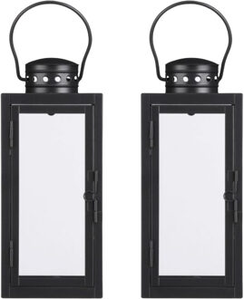 Mica Decorations Lantaarn / windlicht Arzilla - 2x - zwart - metaal - verlichting - 10 x 23 cm