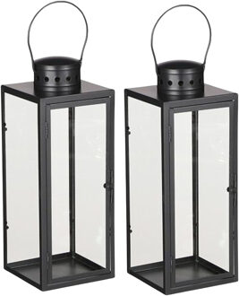 Mica Decorations Lantaarn / windlicht Arzilla - 2x - zwart - metaal - verlichting - 13 x 34 cm