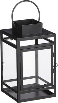 Mica Decorations lantaarn/windlicht - zwart - metaal/glas - 14 x 13 x 23 cm - binnen/buiten