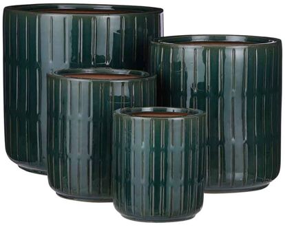 Mica Decorations Lars Ronde Pot - H29 x Ø29 cm - Set van 4 - Donkergroen