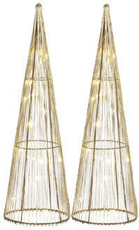 Mica Decorations LED kegel - 2x - kerstboom lamp - goud - polyester/metaal - H40 cm
