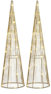 Mica Decorations LED kegel - 2x - kerstboom lamp - goud - polyester/metaal - H50 cm