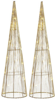 Mica Decorations LED kegel - 2x - kerstboom lamp - goud - polyester/metaal - H60 cm
