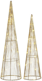 Mica Decorations LED kegels set - kerstboom lampen - goud - polyester/metaal - H60 en H50 cm