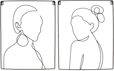 Mica Decorations Line art wanddecoratie - 2 stuks - metaal - vrouwen - L40 x H50cm