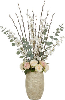 Mica Decorations Mica Bloemenvaas Madeira - hoog model - creme - terracotta - 50 x 30 cm - schubbenpatroon