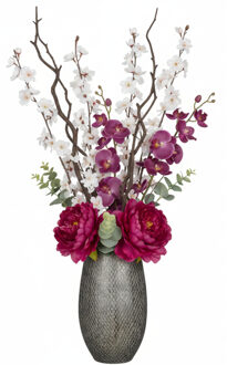 Mica Decorations Mica Bloemenvaas Madeira - hoog model - zilver - terracotta - 50 x 30 cm - schubbenpatroon