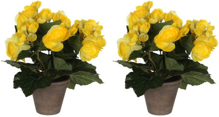 Mica Decorations Mica Decoration Kunstplant - 2x - begonia - wit - in pot - 25 cm - nepplanten