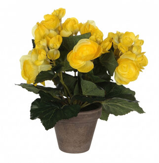 Mica Decorations Mica Decoration Kunstplant - begonia - geel - in pot - 25 cm - nepplanten