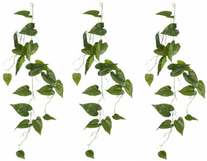 Mica Decorations Mica Decoration kunstplant slinger Philodendron - 3x - groen - 115 cm - Kamerplant snoer