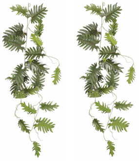 Mica Decorations Mica Decoration kunstplant slinger Philodendron Selloum - 2x - groen - 115 cm - Kamerplant snoer - Kunstplanten