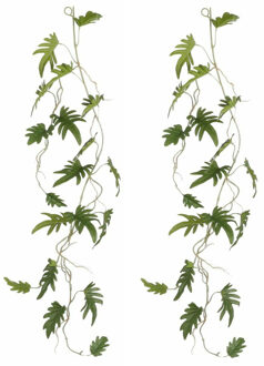 Mica Decorations Mica Decoration kunstplant slinger Philodendron Xanadu - 2x - groen - 115 cm - Kamerplant snoer - Kunstplanten