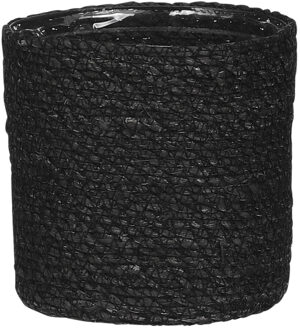 Mica Decorations Naturel zwart rotan planten pot mand van gedraaid jute/riet H14 en D14 cm