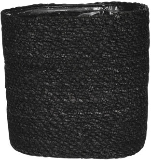 Mica Decorations Naturel zwart rotan planten pot mand van gedraaid jute/riet H18 en D18 cm