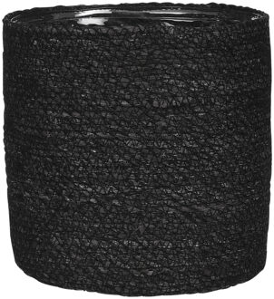 Mica Decorations Naturel zwart rotan planten pot mand van gedraaid jute/riet H20 en D20 cm